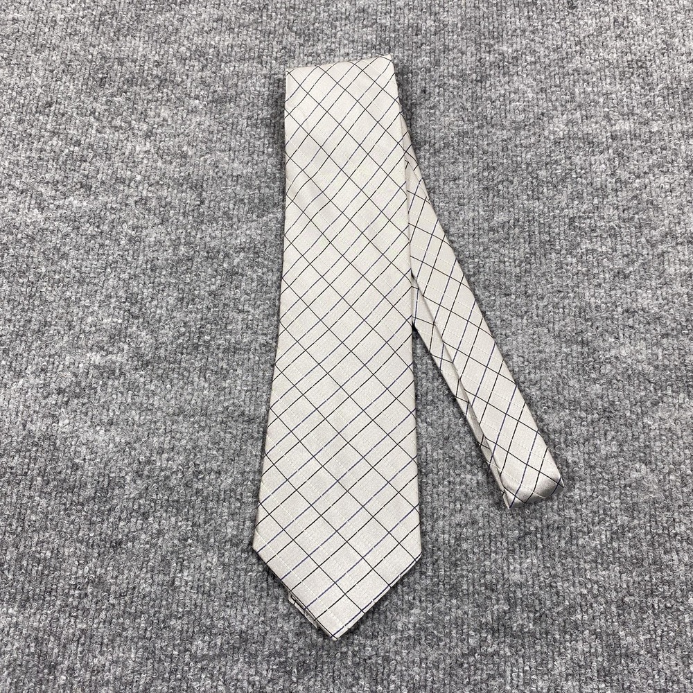 Calvin Klein Tie Mens One Size Silver Plaids & Checks 100% Silk Necktie